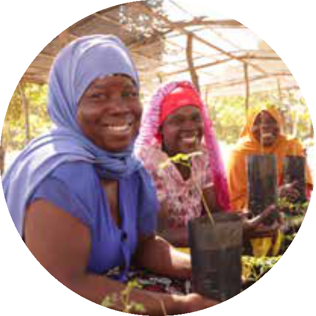 Women holding plants graphic